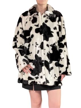 Private Edition by Chico’s | Vintage Faux Fur Cow Print Button Front Coat
